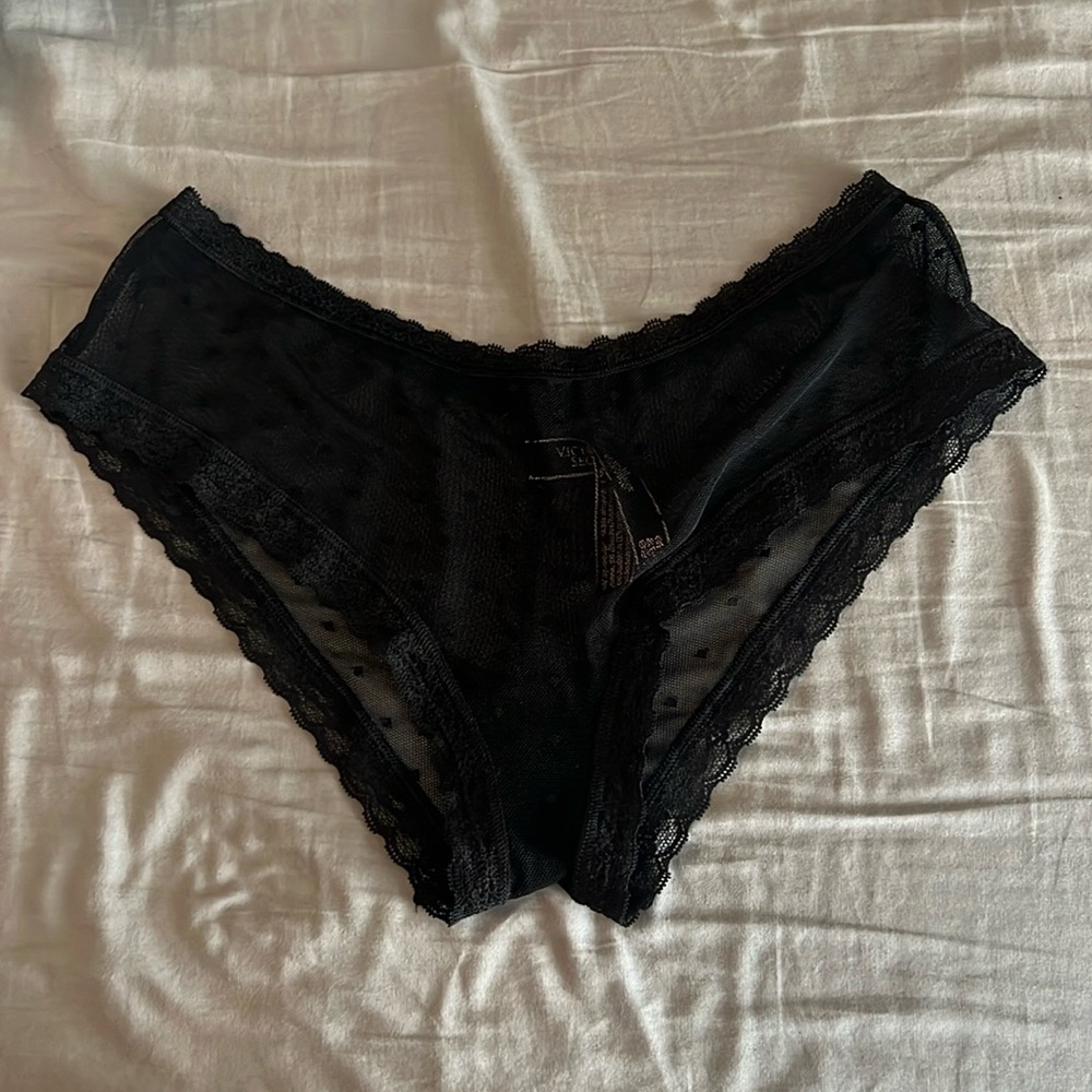 Black mesh polka dot VS cheeky panties